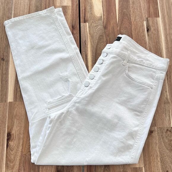 NWT 7 For All Mankind Distressed High-Waist Crop Straight Button Fly in White 32 - Picture 2 of 14